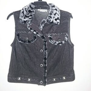 Nancy Bolen City Girl brand"Fully Vested" Leapard trim,metallic, faux fur vest.